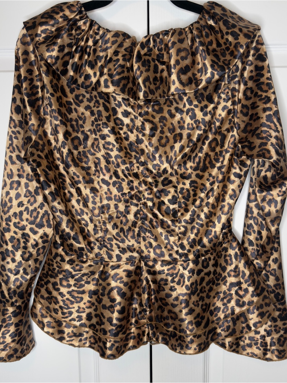 Boston Proper Leopard Print Ruffle Peplum Blouse Top Women’s Size 8